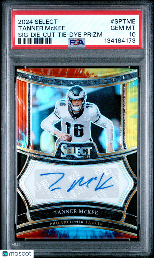 Tanner Mckee 2024 Panini Select Signatures  Die Cut Tie-Dye Prizm /25 PSA 10