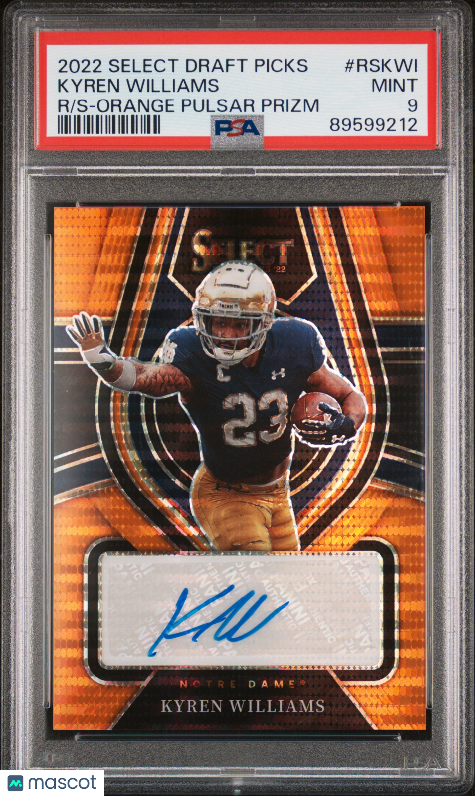 Kyren Williams 2022 Panini Select Draft Picks Orange Pulsar Prizm /30 PSA 9