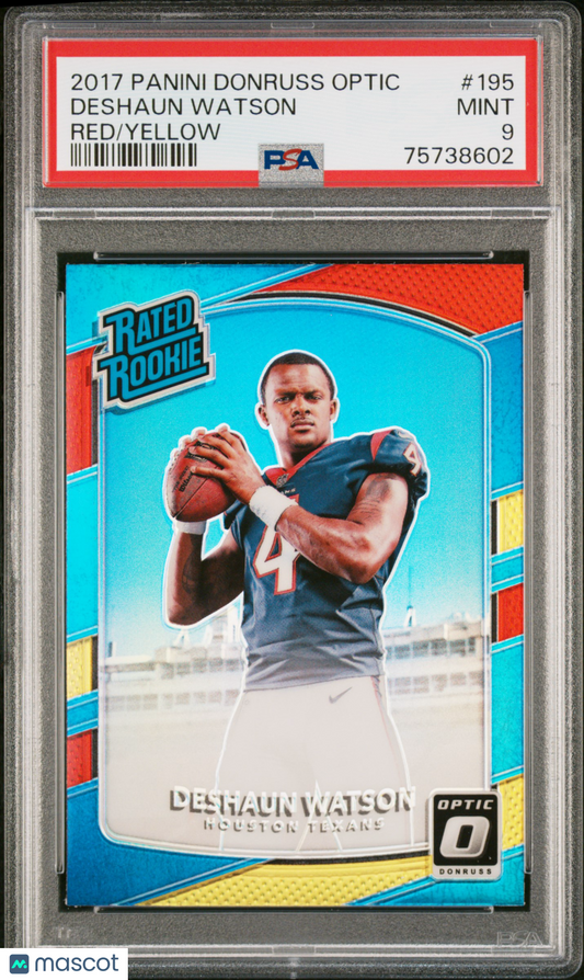 Deshaun Watson 2017 Panini Donruss Optic #195 Red Yellow Rookie PSA 9
