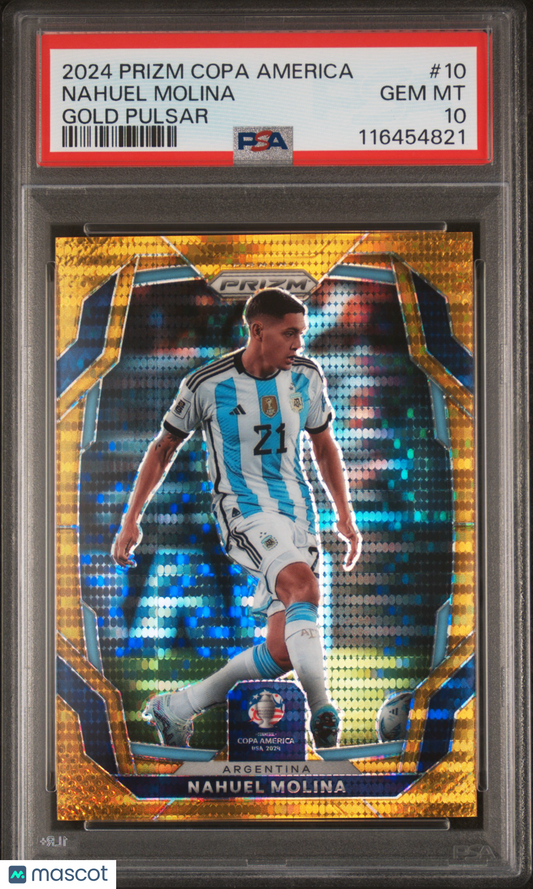 Nahuel Molina 2024 Panini Prizm Conmebol Copa America Gold Pulsar 9/10 PSA 10