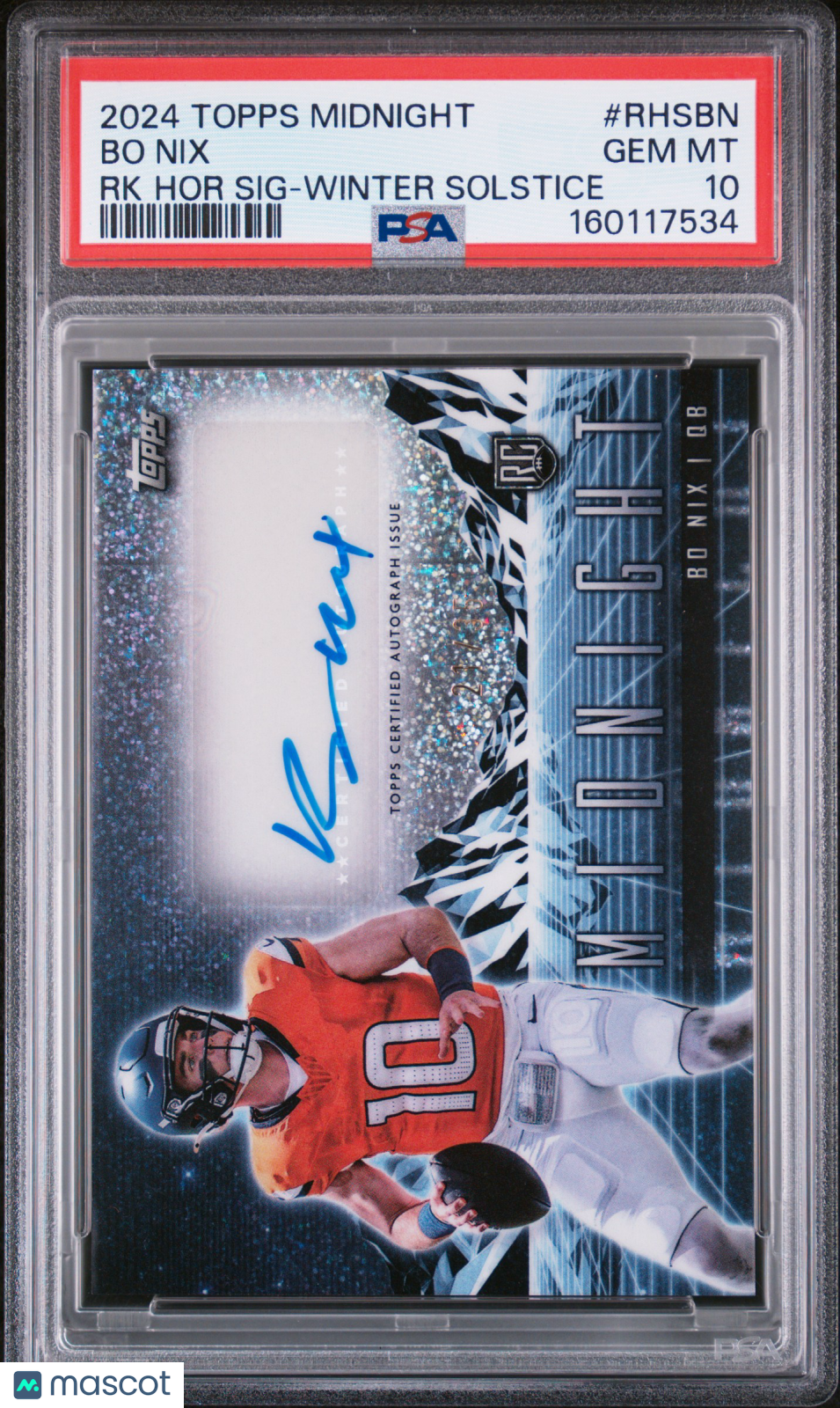 Bo Nix 2024 Topps Midnight Rookie Horizon Signatures Winter Solstice /35 PSA 10
