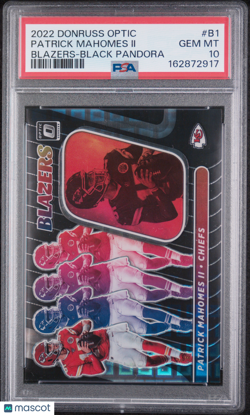 Patrick Mahomes II 2022 Panini Donruss Optic Blazers #B1 Black Pandora /25 PSA10