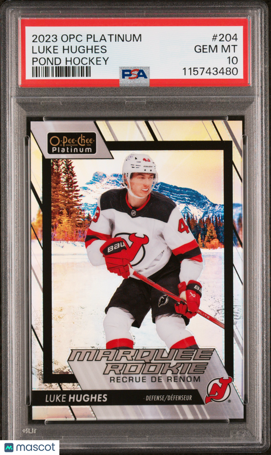 Luke Hughes 2023-24 Upper Deck O-Pee-Chee Platinum #204 Pond Hockey PSA 10