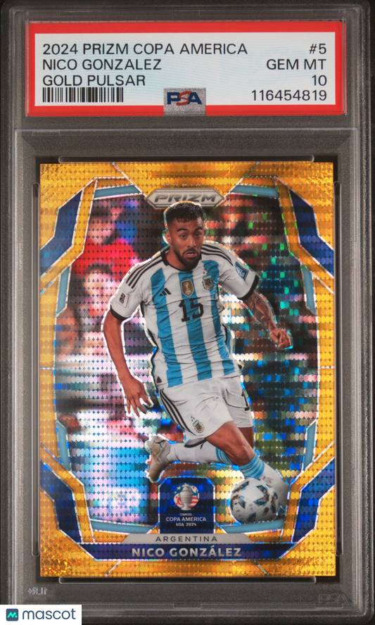 Nico Gonzalez 2024 Panini Prizm Conmebol Copa America #5 Gold Pulsar 2/10 PSA 10