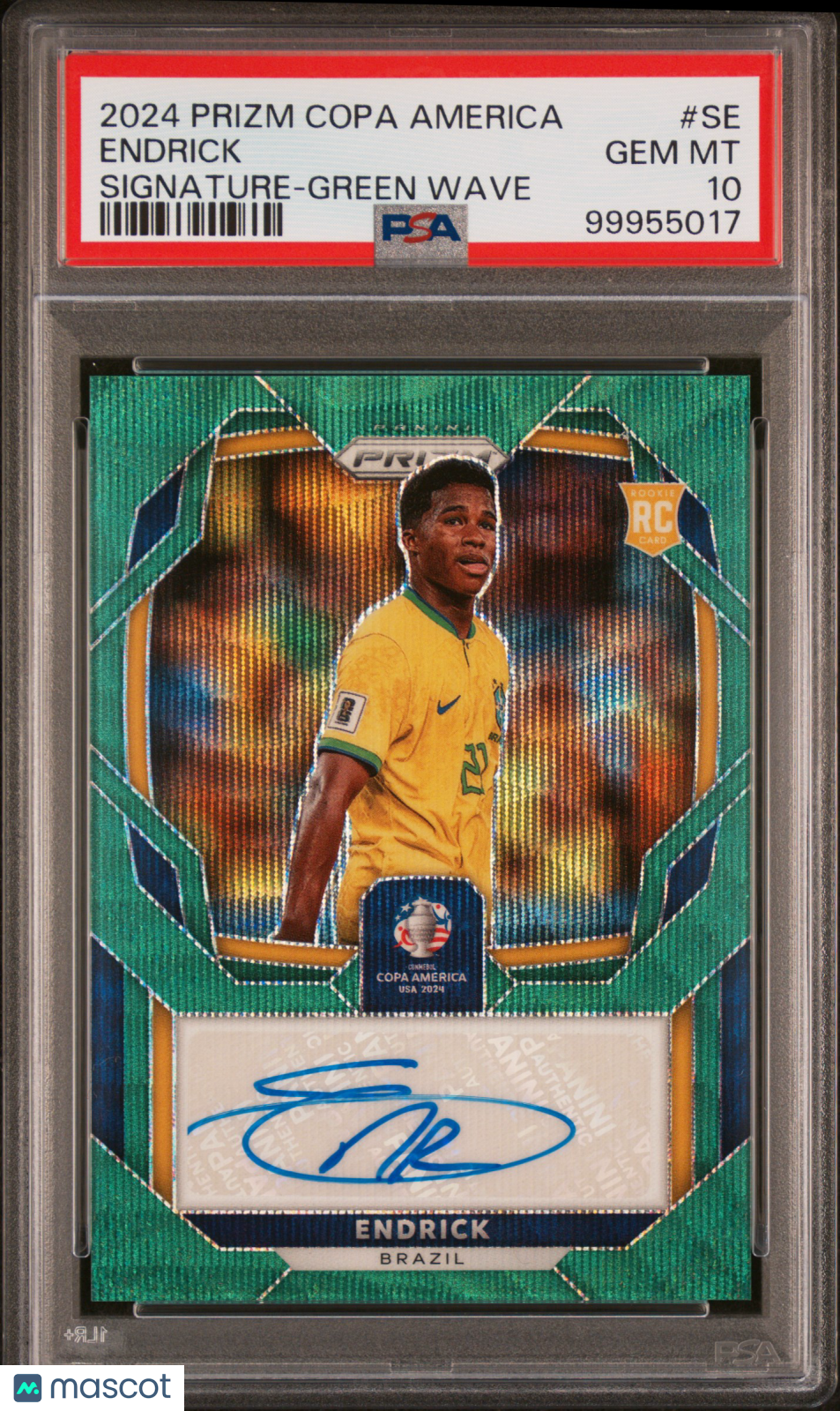 Endrick 2024 Panini Prizm Copa America Signatures Green Wave #SE PSA 10