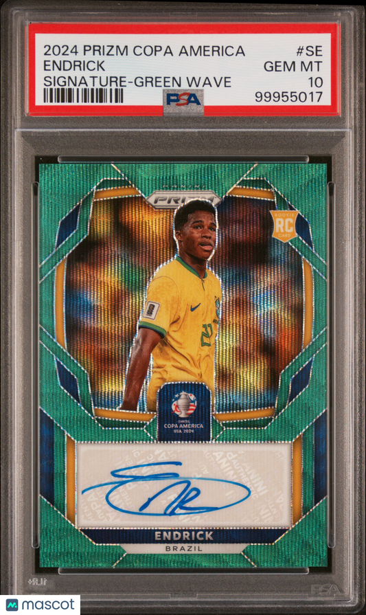 Endrick 2024 Panini Prizm Copa America Signatures Green Wave #SE PSA 10