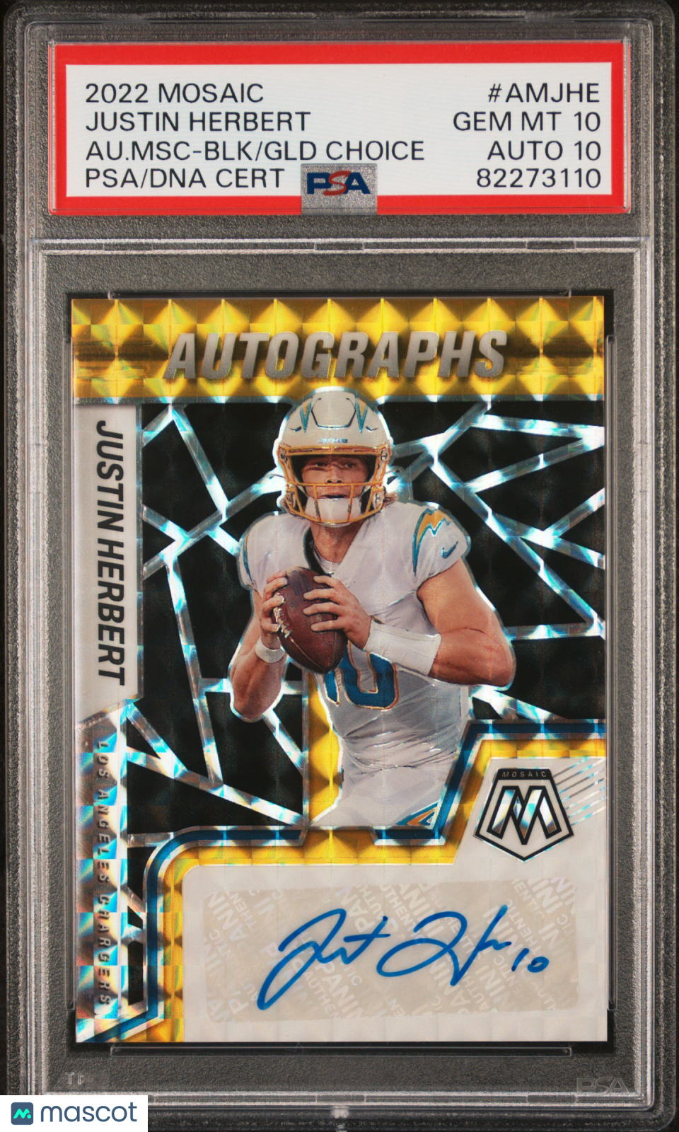 Justin Herbert 2022 Panini Mosaic Autographs Mosaic BLK GLD Choice /8 PSA 10/ 10