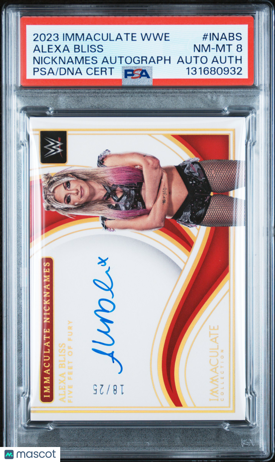 Alexa Bliss 2023 Panini WWE Immaculate Nicknames Auto #INABS 18/25 PSA 8 Auto A