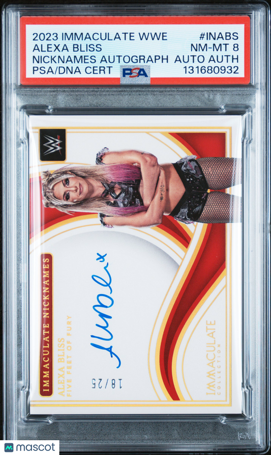 Alexa Bliss 2023 Panini WWE Immaculate Nicknames Auto #INABS 18/25 PSA 8 Auto A