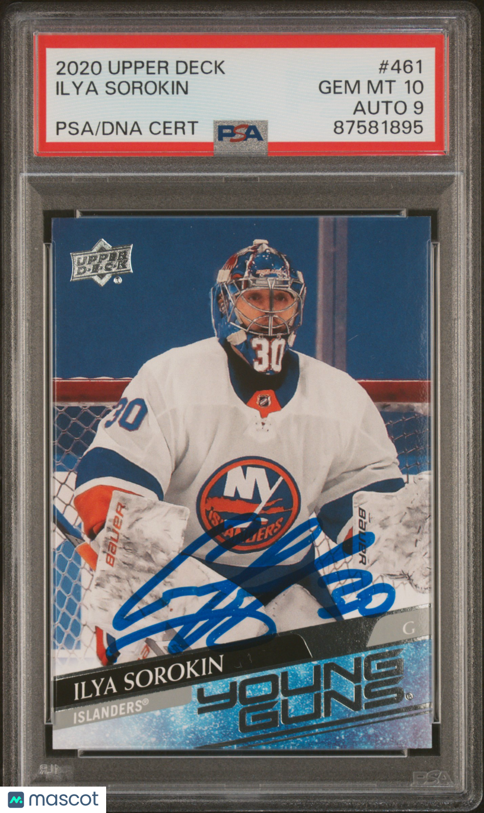 Ilya Sorokin 2020 Upper Deck #461 Young Guns Rookie PSA 10 Auto 9