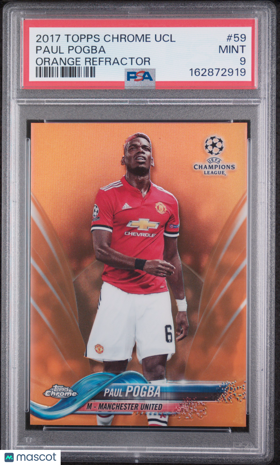 Paul Pogba 2017 Topps Chrome UEFA Champions League #59 Orange Refractor /25 PSA9