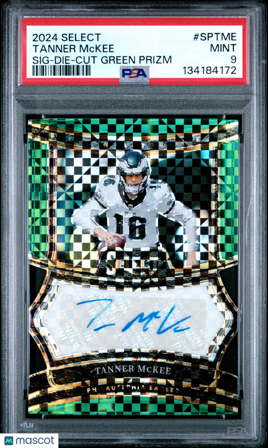 Tanner Mckee 2024 Panini Select Signatures #SPTME Die Cut Green Prizm 5/5 PSA 9