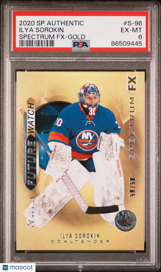 Ilya Sorokin 2020 SP Authentic Spectrum FX #S-96 Gold Rookie 50/50 PSA 6