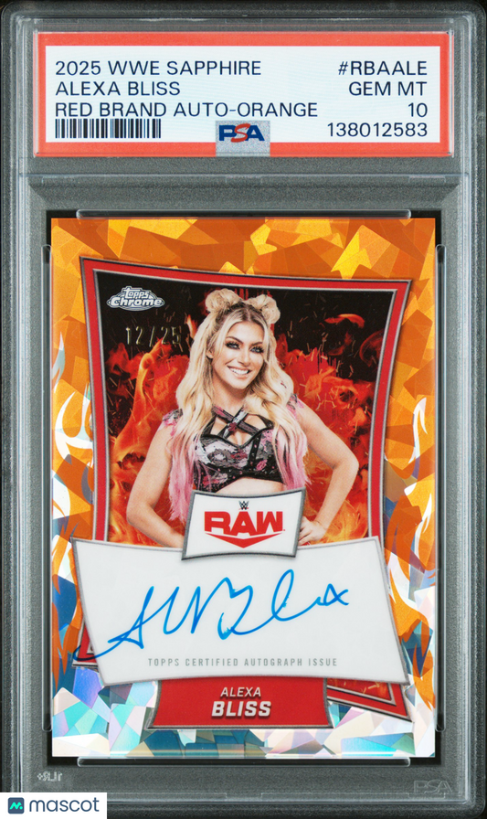 Alexa Bliss 2025 Topps Chrome Sapphire WWE Red Brand Auto Orange /25 PSA 10