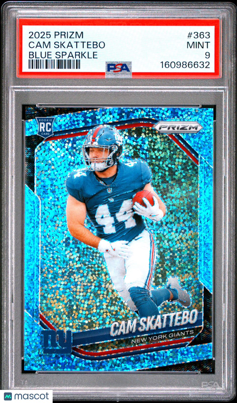 Cam Skattebo 2025 Panini Prizm #363 Blue Sparkle Rookie /96 PSA 9
