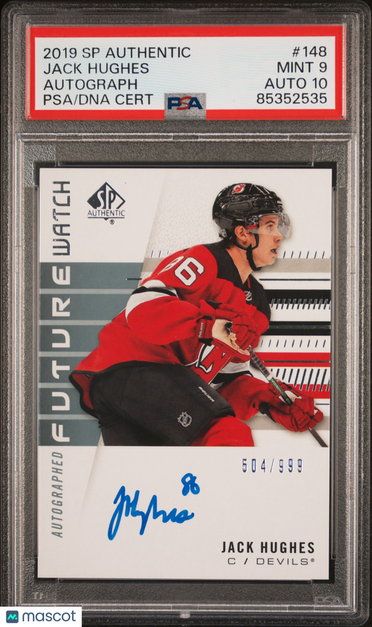 Jack Hughes 2019-20 Upper Deck SP Authentic Future Watch Auto PSA 9 / Auto 10