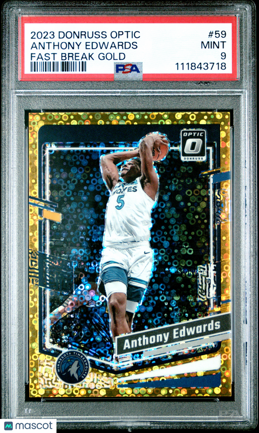 Anthony Edwards 2023 Panini Donruss Optic #59 Fast Break Gold /10 PSA 9