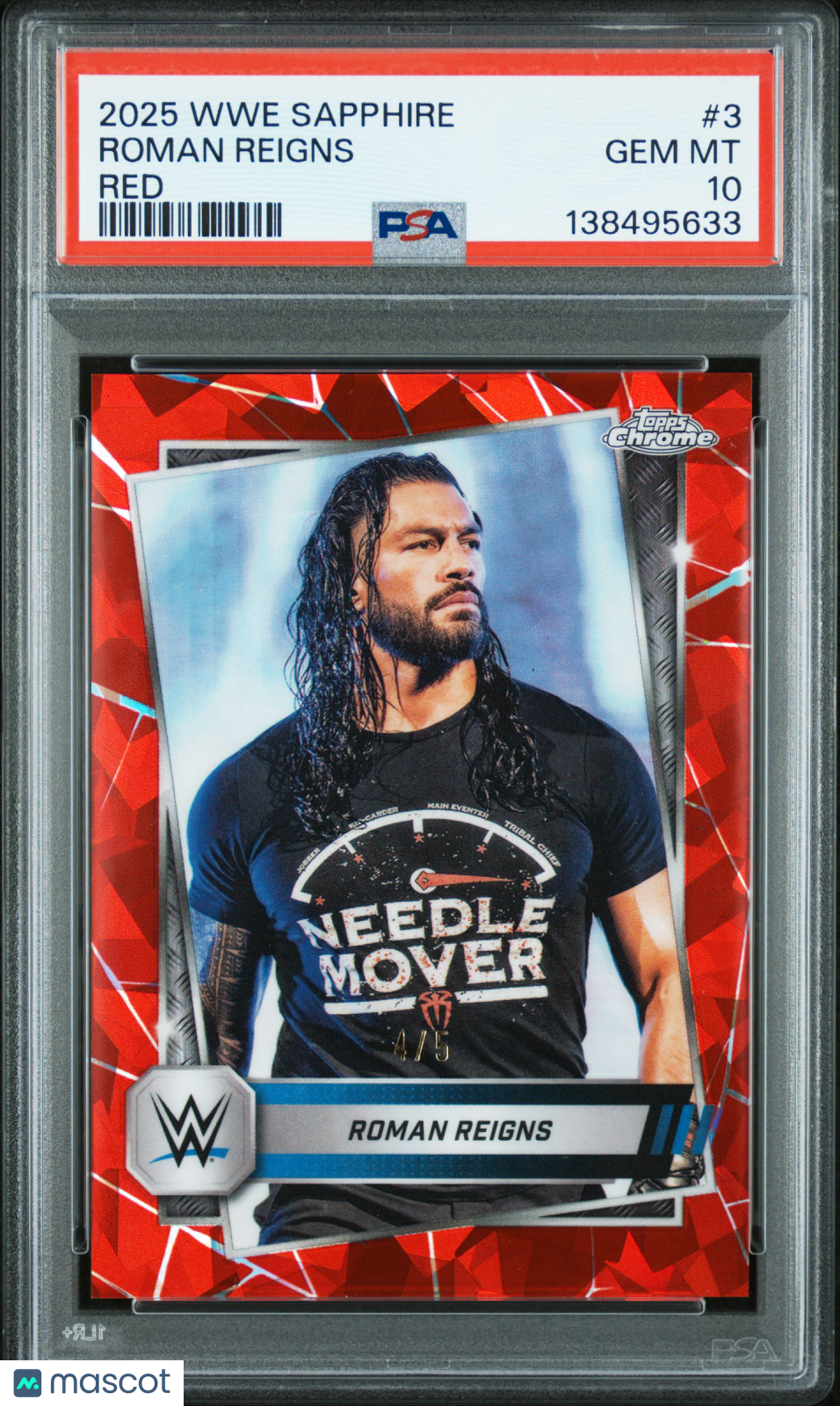 Roman Reigns 2025 Topps Chrome Sapphire Edition WWE #3 Red 4/5 PSA 10