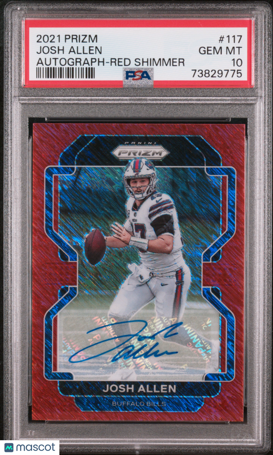 Josh Allen 2021 Panini Prizm #117 Autograph Red Shimmer 8/10 PSA 10