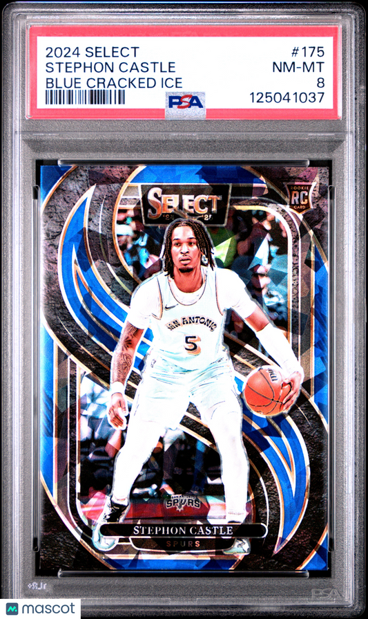 Stephon Castle 2024 Panini Select #175 Blue Cracked Ice Rookie PSA 8