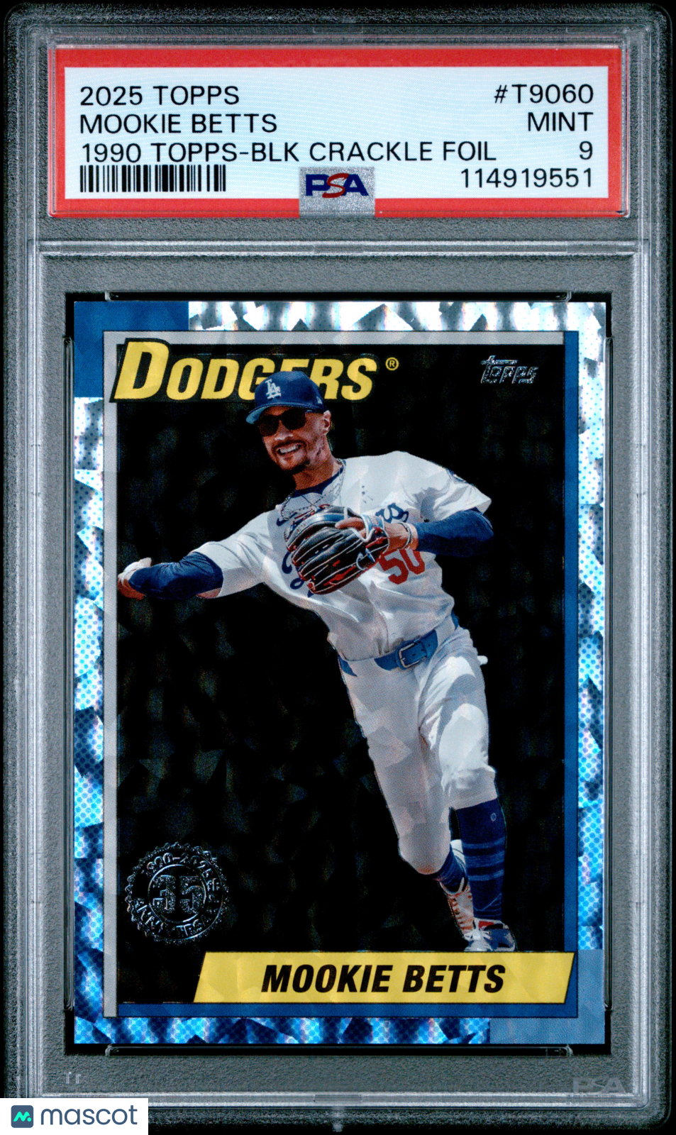 Mookie Betts 2025 Topps 1990 Topps Baseball #T90-60 BLK Crackle Foil 10/10 PSA 9