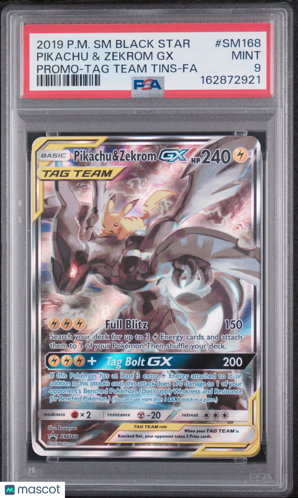 2019 Pokemon SM Black Star Promo Pikachu & Zekrom GX Tag Team Tins PSA 9 #SM168
