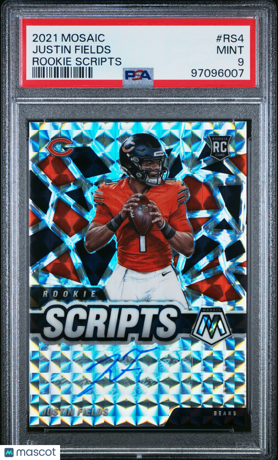 Justin Fields 2021 Panini Mosaic #RS4 Rookie Scripts Rookie PSA 9