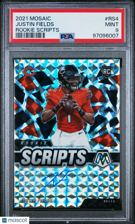 Justin Fields 2021 Panini Mosaic #RS4 Rookie Scripts Rookie PSA 9