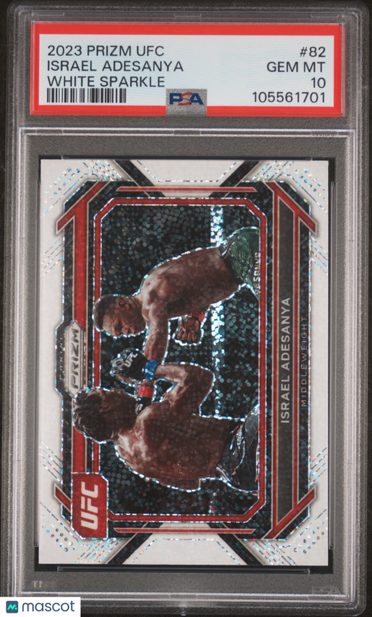 Israel Adesanya 2023 Panini Prizm UFC #82 White Sparkle PSA 10