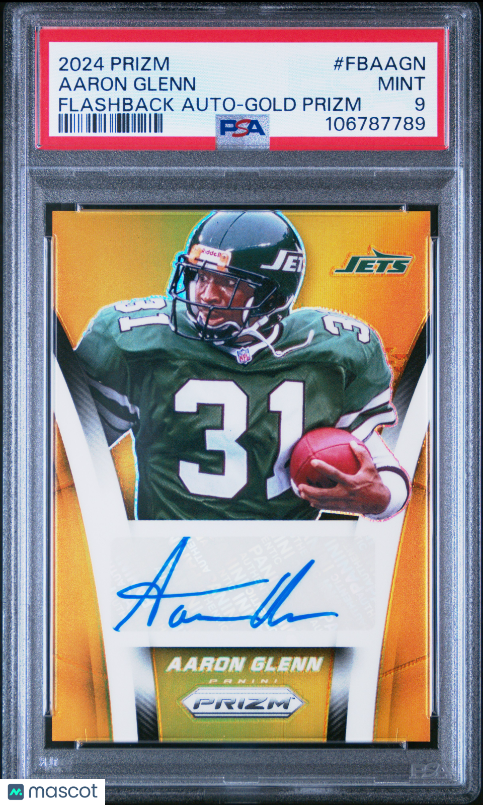Aaron Glenn 2024 Panini Prizm Flashback Autographs #FBAAGN Gold 4/10 PSA 9