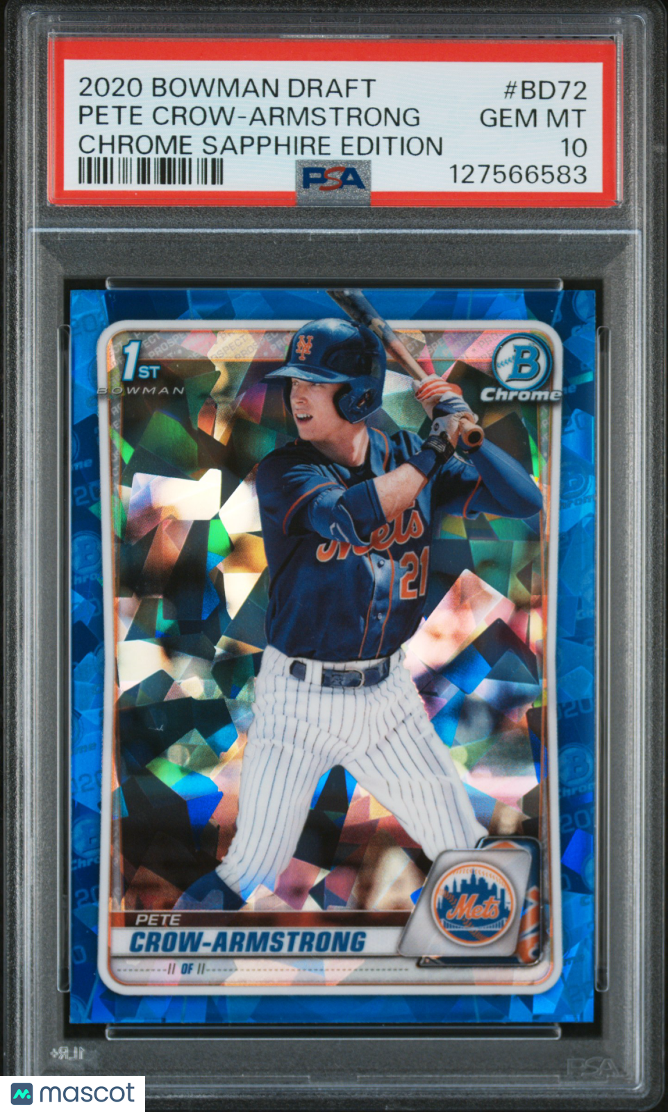 Pete Crow-Armstrong 2020 Bowman Draft Chrome Sapphire Edition #BD72 PSA 10