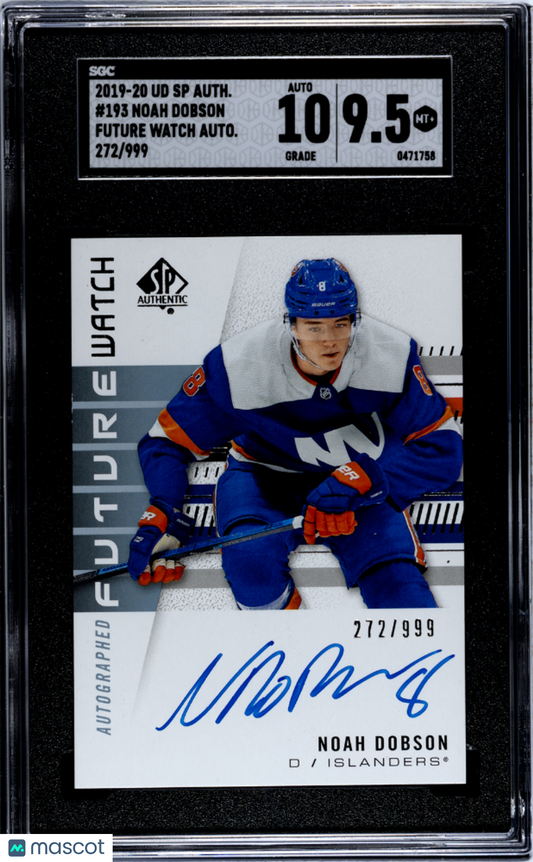 Noah Dobson 2019-20 Upper Deck SP Authentic FWA /999 SGC 9.5 Auto 10
