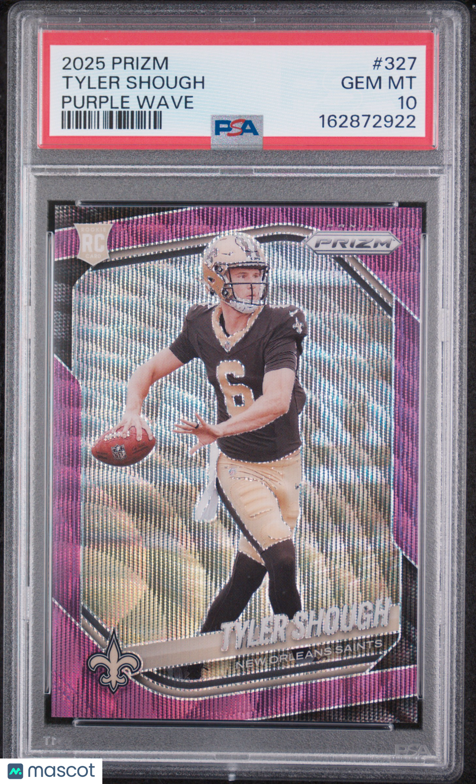 Tyler Shough 2025 Panini Prizm #327 Purple Wave /99 PSA 10