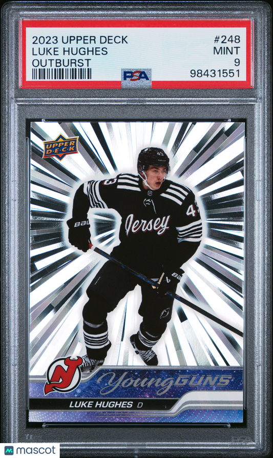 Luke Hughes 2023 Upper Deck #248 Outburst Rookie PSA 9