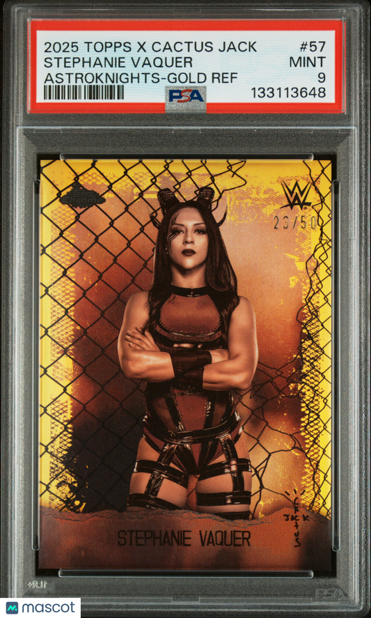 Stephanie Vaquer 2025 Topps Chrome WWE X Cactus Jack Astroknights Gold /50 PSA 9
