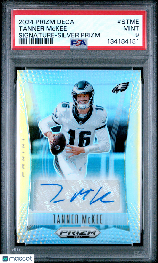 Tanner Mckee 2024 Panini Prizm Deca Signatures #STME Silver PSA 9
