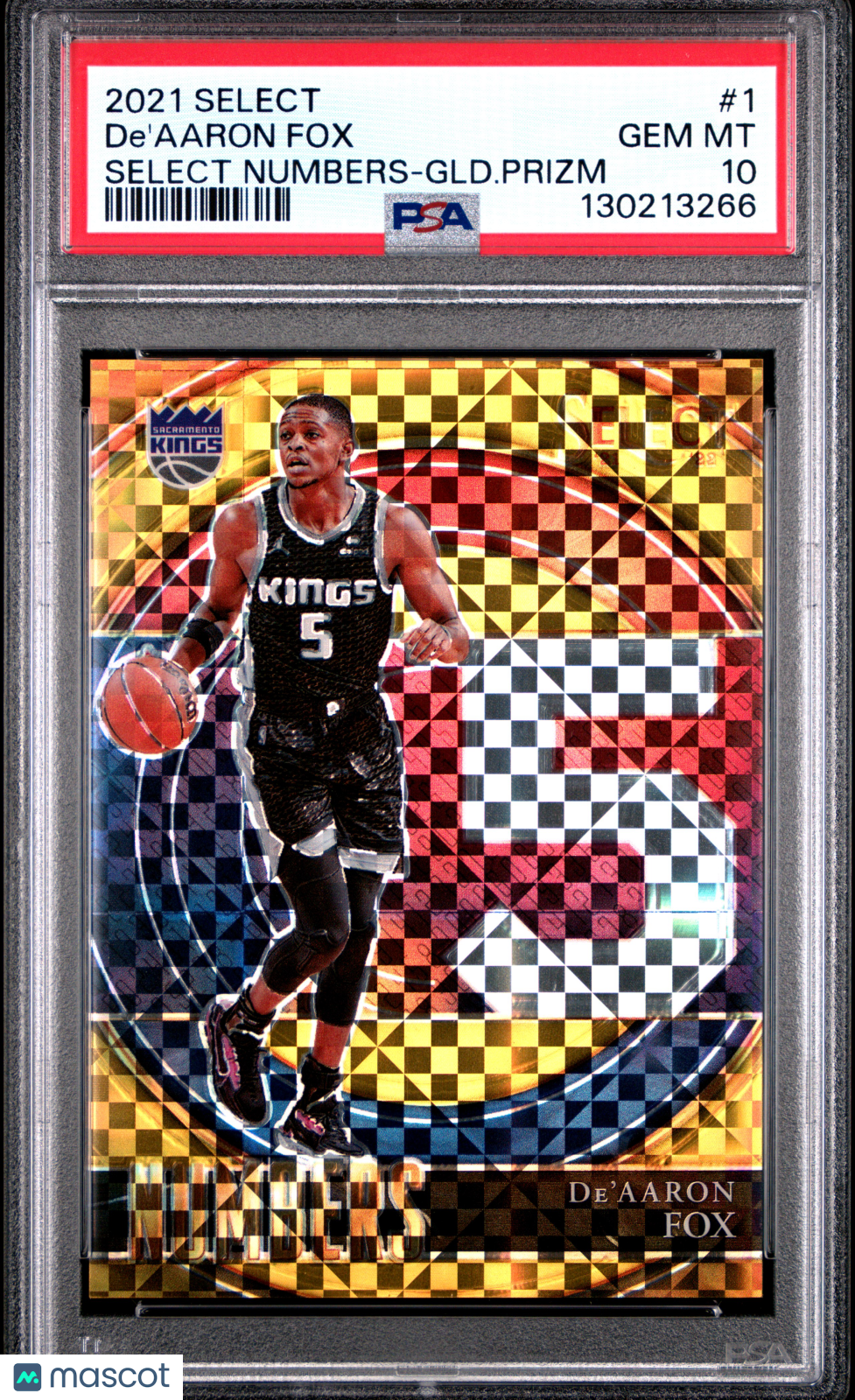 De'aaron Fox 2021 Panini Select Select Numbers #1 Gold Prizm /10 PSA 10