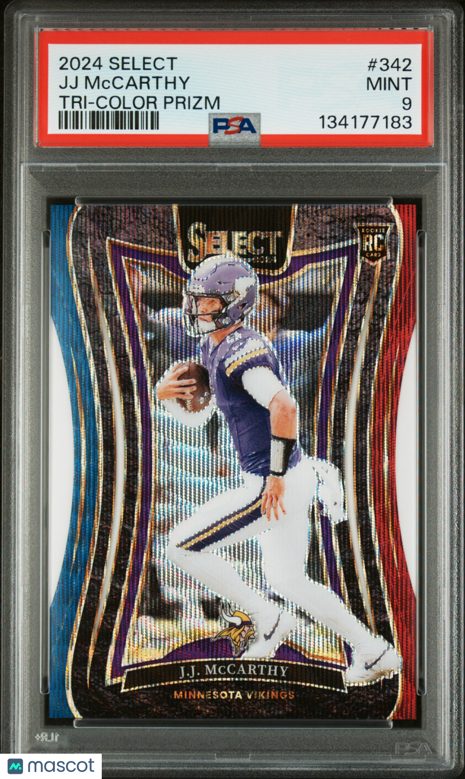 JJ Mccarthy 2024 Panini Select #342 Tri Color Prizm Rookie PSA 9
