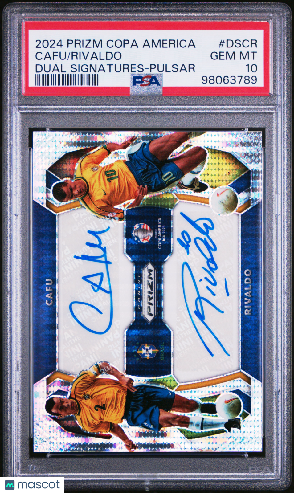 Rivaldo Cafu 2024 Panini Prizm Conmebol Copa America Dual Sign. Pulsar PSA 10