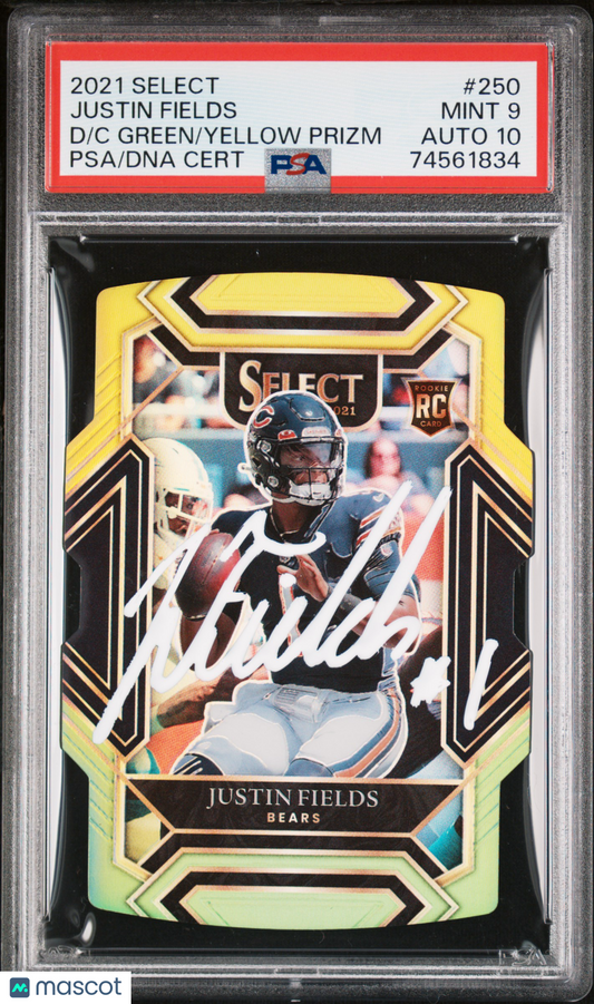 2021 Panini Select Justin Fields  D/C Green/Yellow Prizm PSA 9 Auto