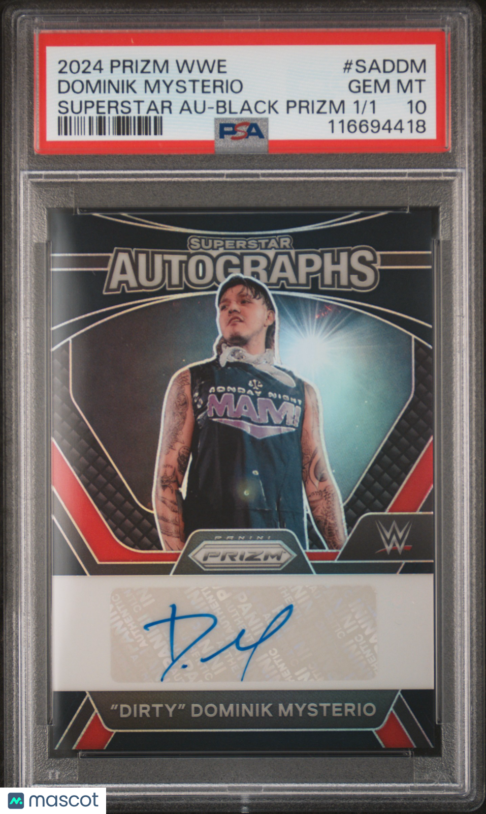 Dominik Mysterio 2024 Panini Prizm WWE Superstar Autographs Black 1/1 PSA 10