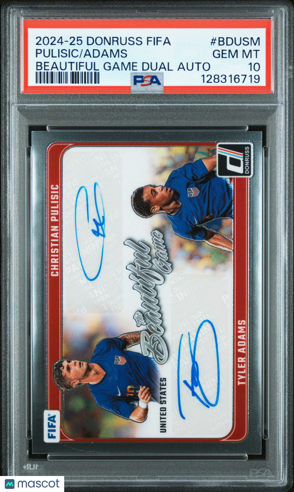 Tyler Adams Christian Pulisic 2024-25 Panini Donruss Beautiful Game Dual PSA 10