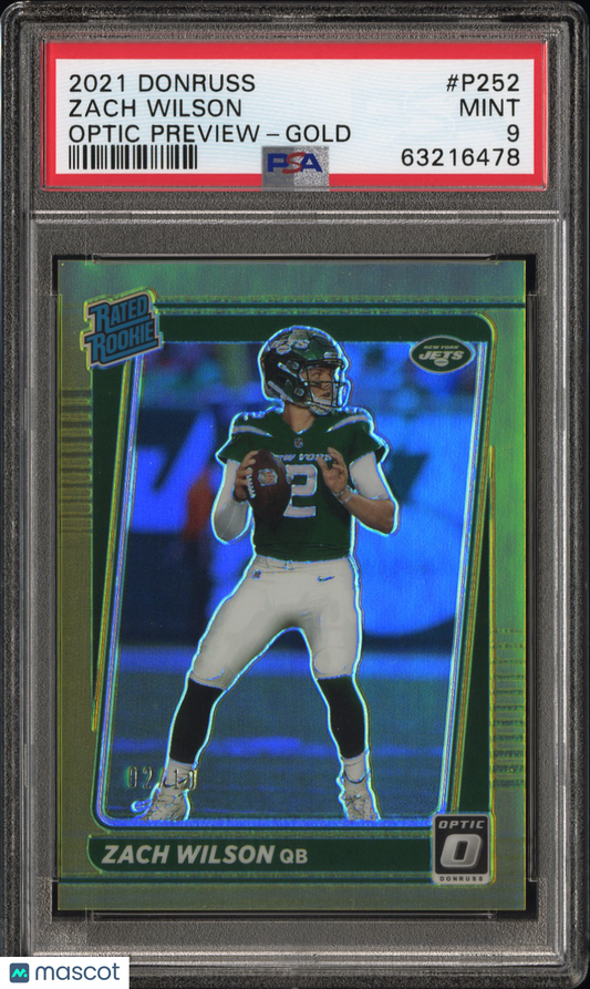 Zach Wilson 2021 Panini Donruss #P252 Optic Preview Gold 2/10 PSA 9