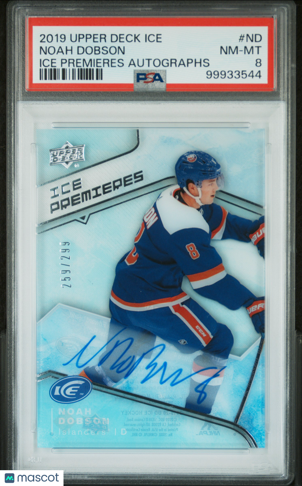 Noah Dobson 2019 Upper Deck Ice Premieres Autographs #ND /299 PSA 8