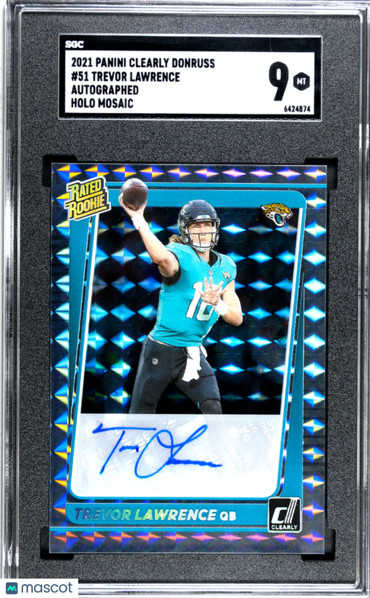 Trevor Lawrence 2021 Panini Clearly Donruss #51 Autograph Holo Mosaic RC SGC 9