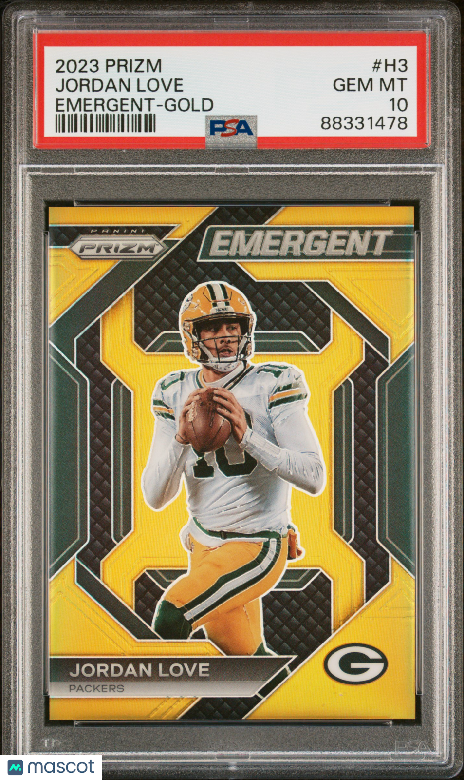 Jordan Love 2023 Panini Prizm Emergent #H3 Gold 4/10 PSA 10