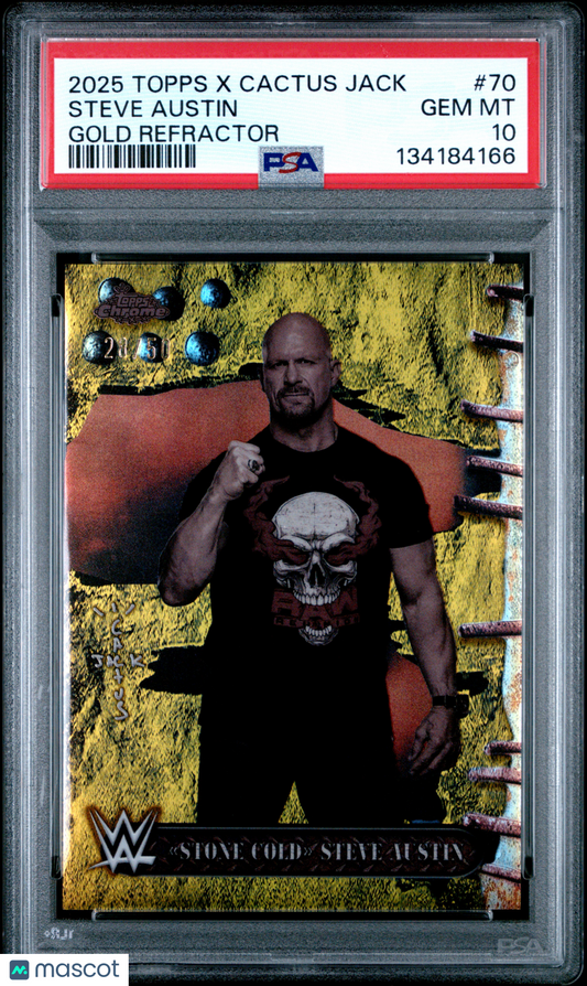 Steve Austin 2025 Topps Chrome WWE X Cactus Jack #70 Gold Refractor /50 PSA 10