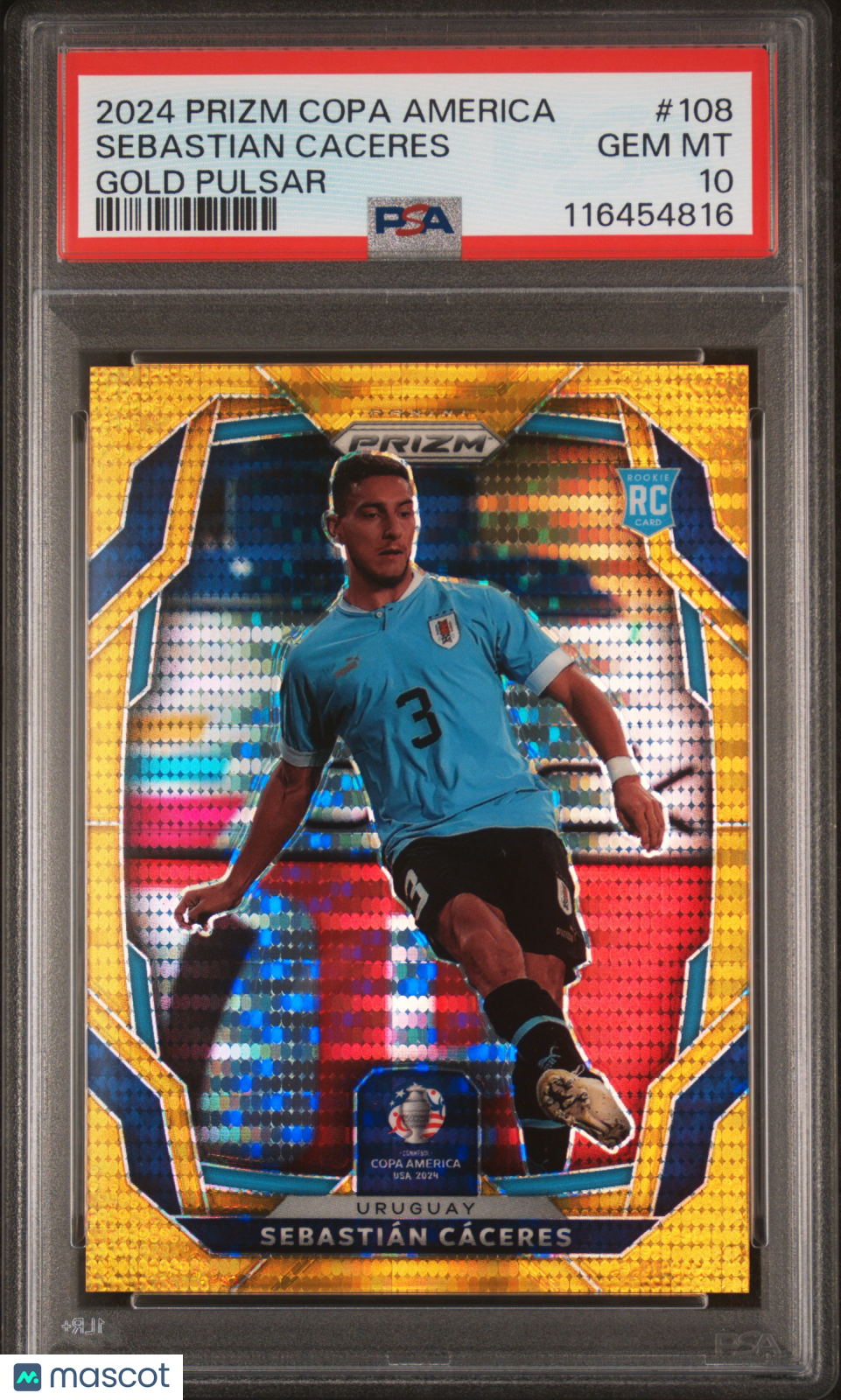 Sebastian Caceres 2024 Panini Conmebol Copa America Gold Pulsar RC /10 PSA 10