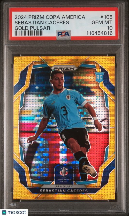 Sebastian Caceres 2024 Panini Conmebol Copa America Gold Pulsar RC /10 PSA 10