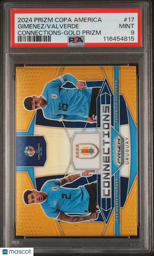 Valverde Gimenez 2024 Panini Prizm Conmebol Copa America Gold /10 PSA 9